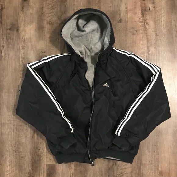 Adidas 90s Vintage Reversible Hooded Bomber Jacket Adidas 90s Vintage Reversible Hooded Bomber Jacket